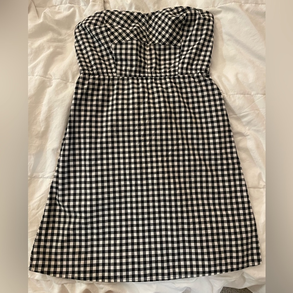 Black Poppy Strapless Gingham Dress